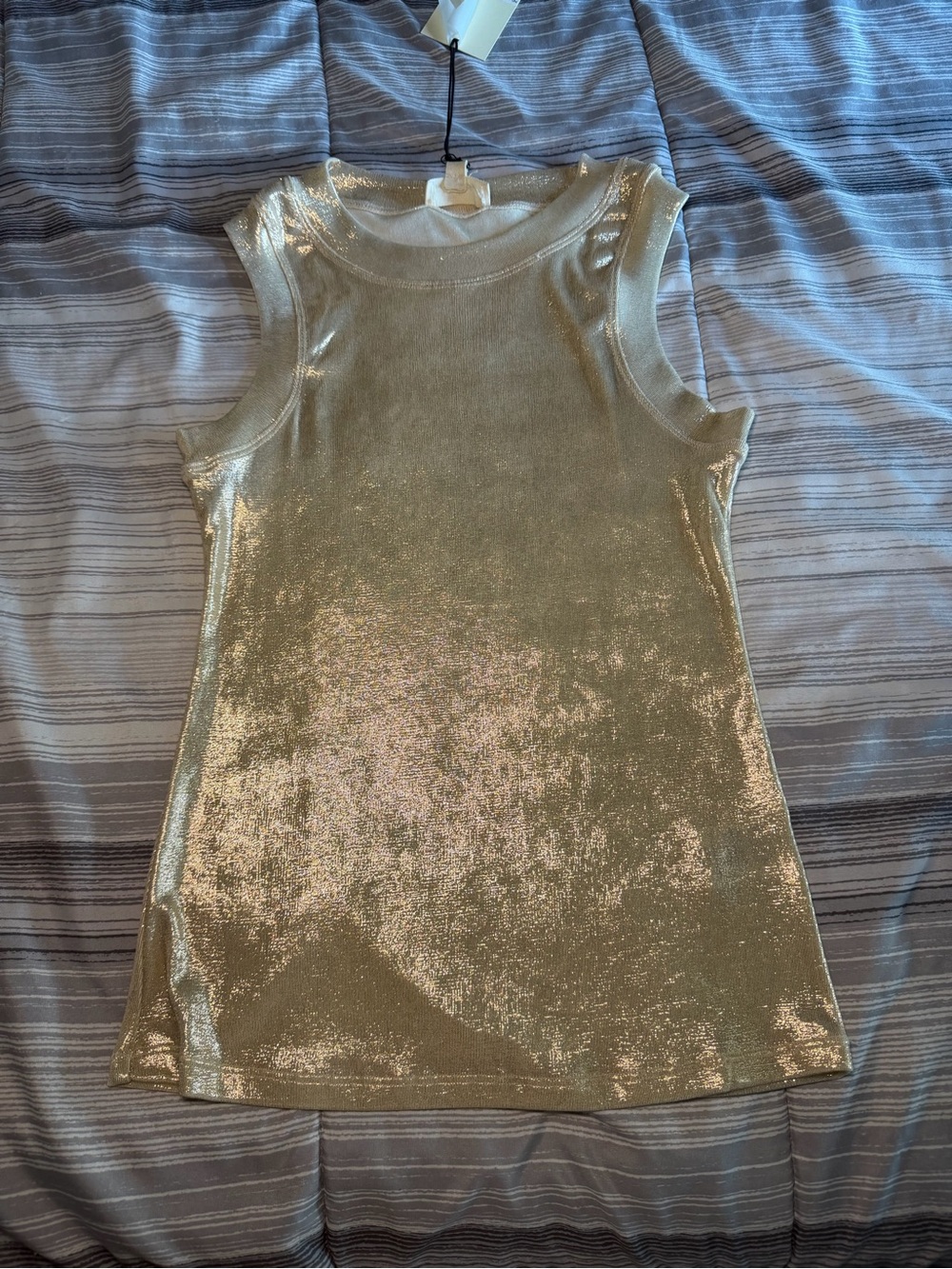Elan Metallic Gold Sleeveless Tank Top